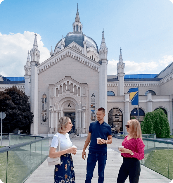 tourists walking around historical city center